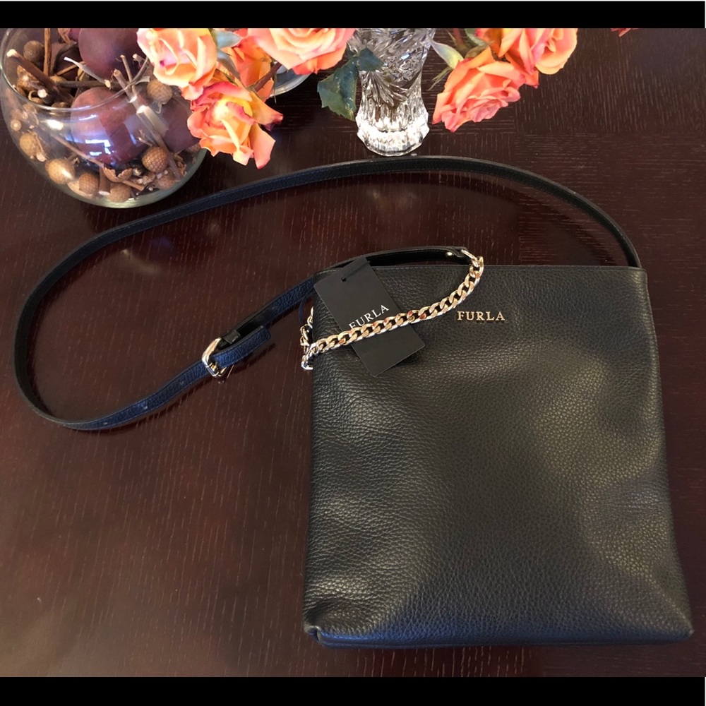 ‼️SOLD‼️Genuine black leather Furla crossbody bag